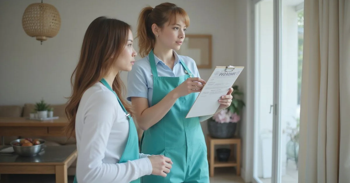 Cleaner assessing a home for a deep clean quote