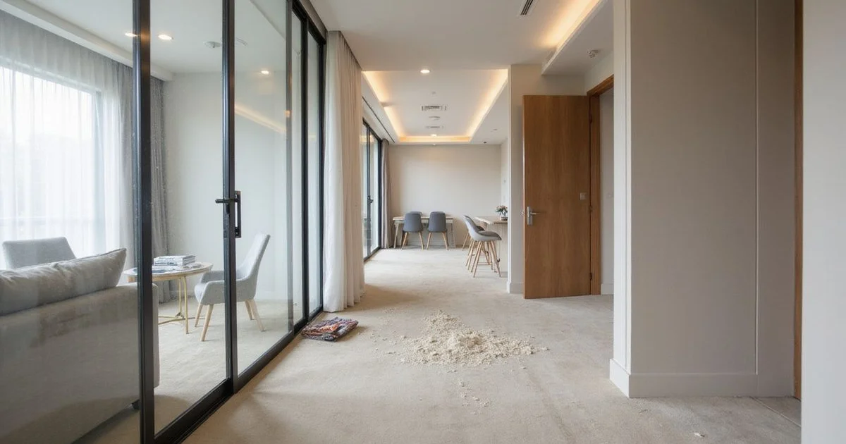 Mont Kiara condo before post-renovation cleaning, showing fine construction dust on every surface