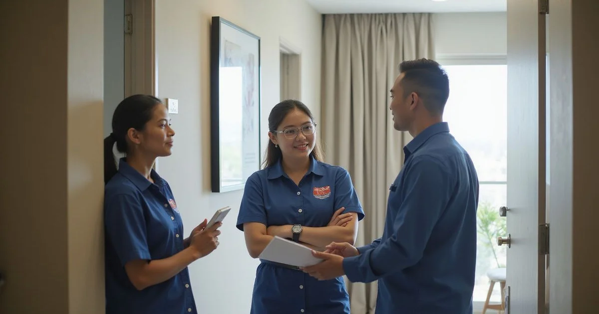 Cleaning team meeting a homeowner at a Mont Kiara condo